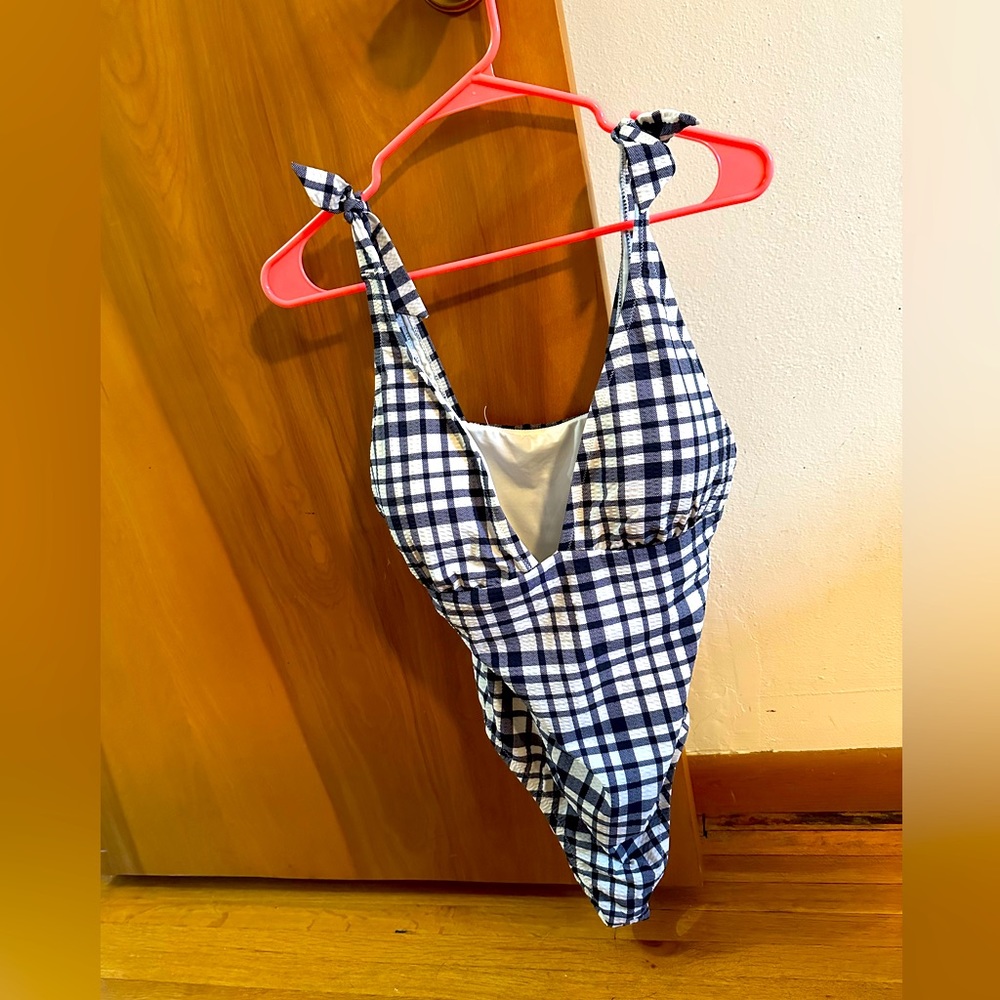J. Crew Blue and White Gingham One-Piece Swimsuit